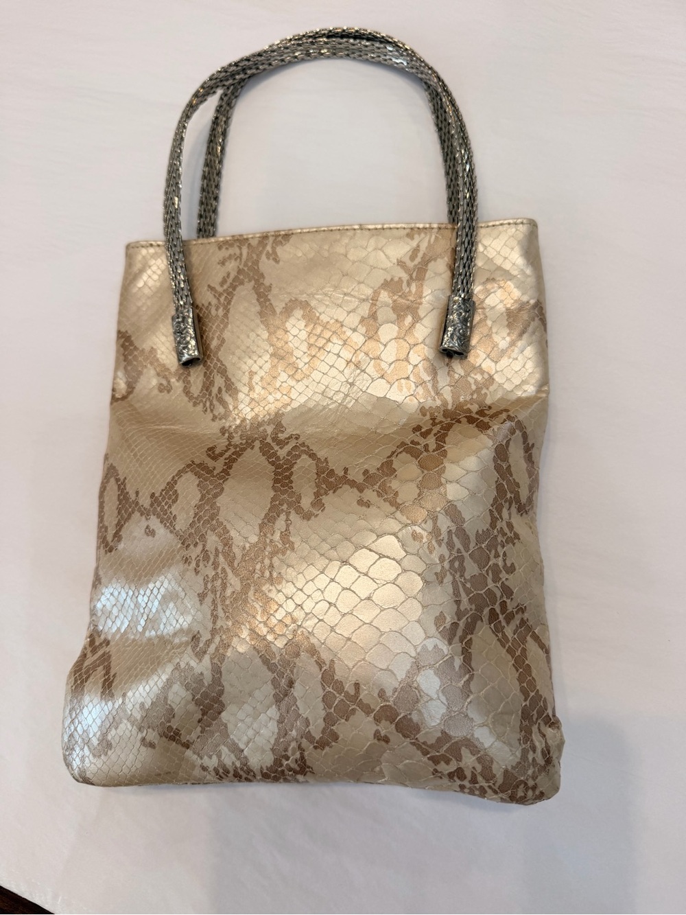 Vintage Vittorio Nanni Metallic Snakeskin mini Tote Bag with Silver Handles